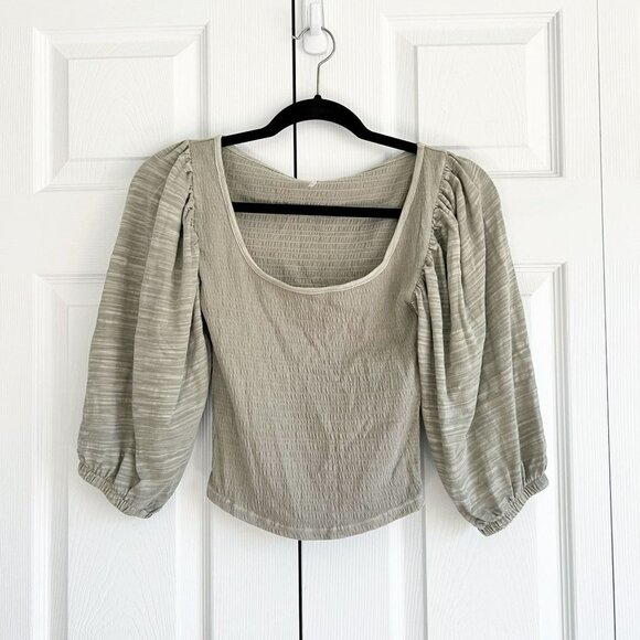 Free People Washed Pine Green Puff Sleeve Top Women's Size X-Small XS - Picture 1 of 7